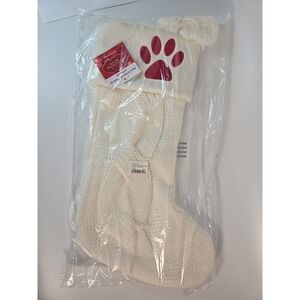 St. Nicholas Square Ivory Cable Knit Pet Christmas Stocking Red Paw *NEW*